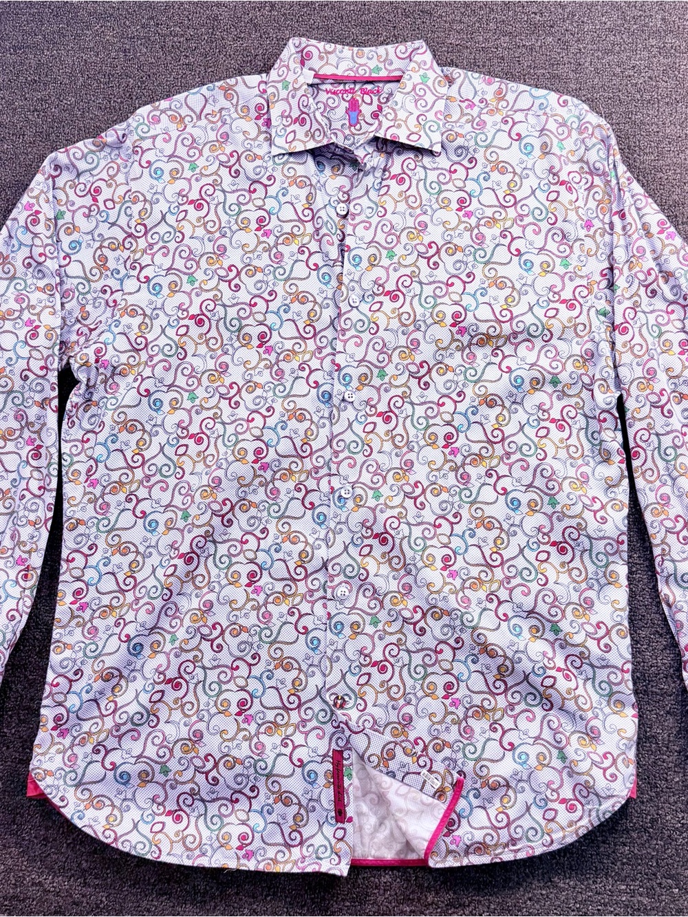 Viconti Men's White Multi-Color Patterned Button-Up Shirt